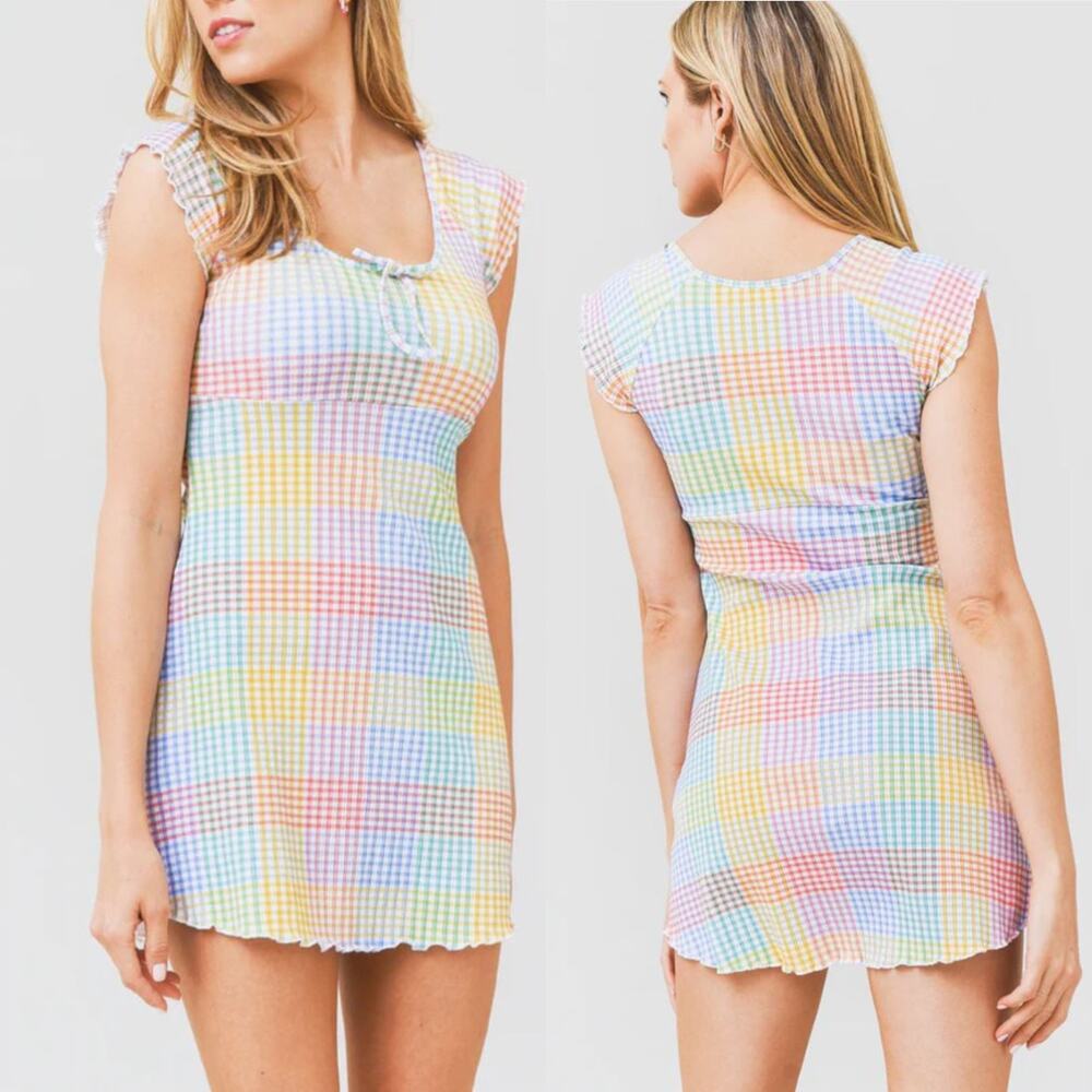 LoveShackFancy Pastel Rainbow Gingham Mini Dress - Picture 2 of 16